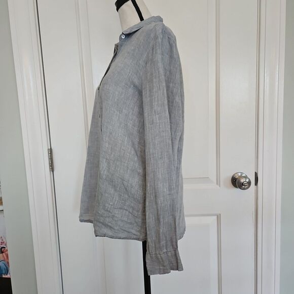 Eileen Fisher Small Organic Linen/Linen Button Long Sleeve Shirt Blue MINT - Picture 7 of 13